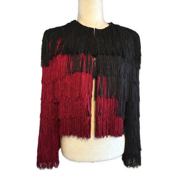 Wayne Clark Jackets & Blazers - Wayne Clark Vintage Women’s Black Red Fringe Long Sleeve Jacket 6 Small